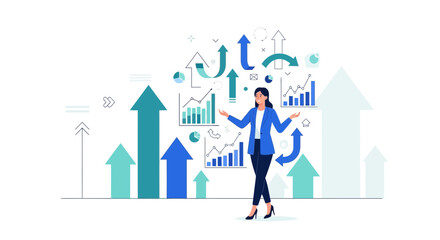 Celebrating Business Success and Growth: Rising Upward Trends and Positive Financial Charts