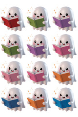 Ghost Reading set, Cute Ghost Reading Book, Ghost Flat Design PNG
