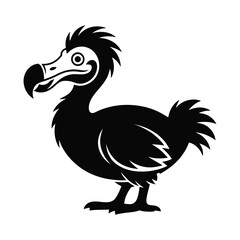Cartoon black silhouette of a dodo bird with a white beak and eyes © Pixel Loft