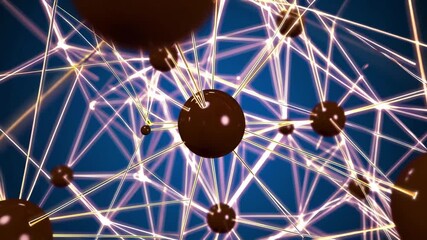 This video features a network of glowing lines connecting black spheres, symbolizing molecular structure and advanced technology. The dynamic composition highlights connectivity, innovation, and compl - Powered by Adobe
