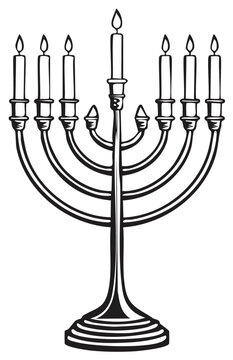 black and white menorah with candles clip art preview