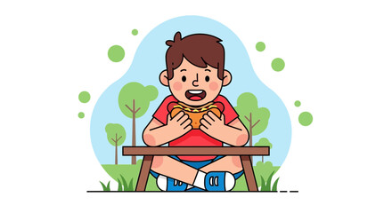 Fototapeta premium Cheerful Child Enjoying A Delicious Hot Dog During A Relaxing Outdoor Picnic