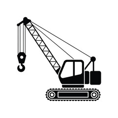 Black silhouette of a crawler crane with hook and boom © Pixel Loft