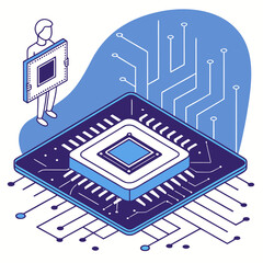 Fototapeta premium Person Holding Microchip Near Large CPU processor