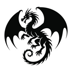 Silhouette of a fierce winged dragon in flight