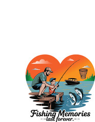 Naklejka premium Father and son fishing memories heart illustration