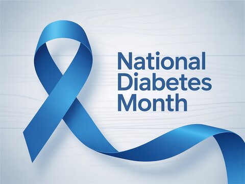 Raising awareness for national diabetes month with a prominent blue ribbon symbol - Powered by Adobe
