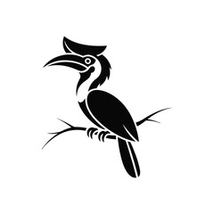 Stylized silhouette of a hornbill perched on a branch