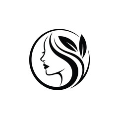 Elegant woman s profile with natural leaf accents logo