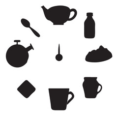 Silhouette collection of tea time and kitchen utensils