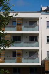 Exterior of a modern residential building with balconies