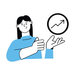 Person presenting growth and progress concept with upward trend symbol during an online meeting