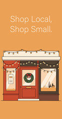 Holiday Shop Local Small Business Facade with Christmas Decorations