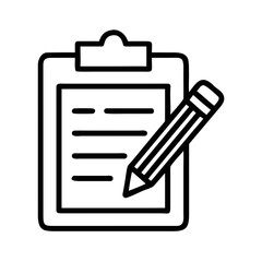 Clipboard checklist with pencil vector icon for task management and project planning in outline style design 