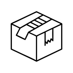 Outline drawing of cardboard box for shipping and delivery with tape and flaps for e commerce and logistics