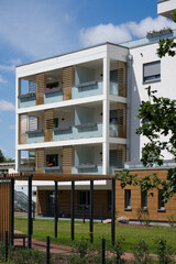 Modern residential building with a green inner courtyard