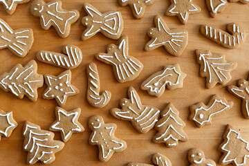 Assorted gingerbread cookies with icing decoration