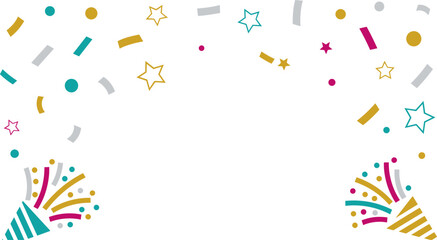 Bright Festive Confetti and Party Poppers on a White Background