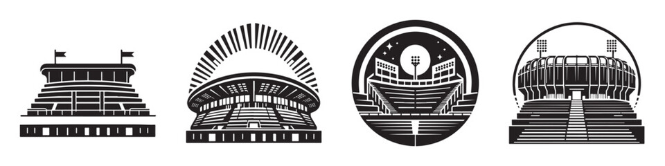 Modern Minimalist Stadium View Icon, Flat Silhouette of a Sports Arena Vector for Athletic Illustration Design