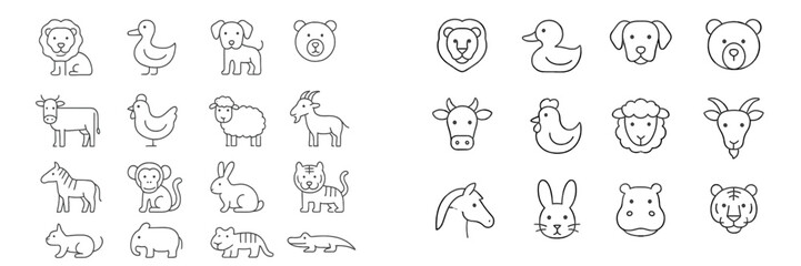 Obraz premium Collection of simple animal illustrations featuring various species in black and white design