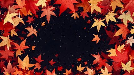 Autumn leaves frame with japanese maple design for seasonal greeting cards or posters