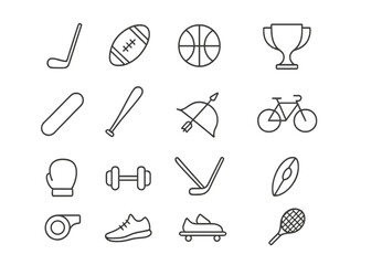 Collection of sports icons featuring various equipment and symbols for athletic activities