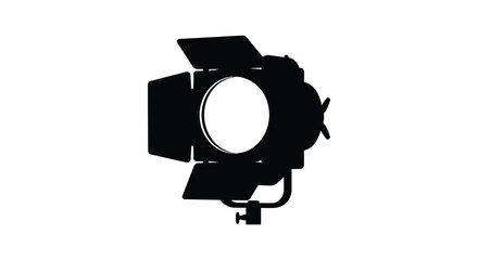 Silhouette of a professional film studio light with adjustable barn doors for creative projects