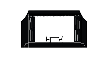 Simple silhouette stage setting with table and chairs ready for performance or scene