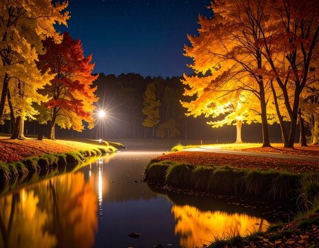 autumn in the park by the lake