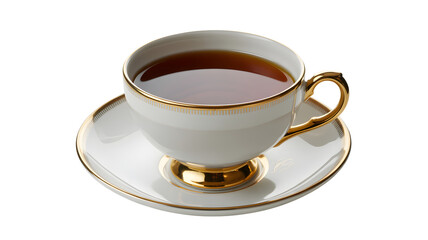 Elegant teacup with gold trim, ready for a relaxing break or afternoon treat, perfect for lifestyle blogs and sophisticated food photography, stock asset