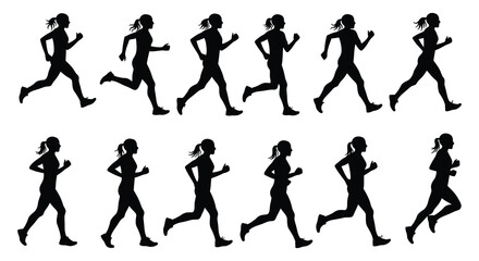 Silhouette of a woman jogging in motion study from different angles