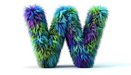 A rendered, vibrant letter "W" appears to float against a white background. The capital letter has a colorful, shaggy fur texture