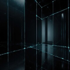 Futuristic glass corridor with glowing blue lines and reflective surfaces — sleek, high-tech design perfect for sci-fi, digital, or modern architectural themes.