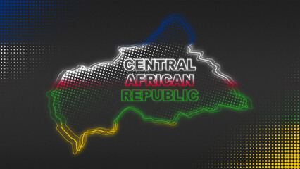 Neon Central African Republic Map Outline Futuristic Glow with National Colors Illustration