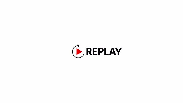 Replay button icon animation on transparent background, Replay icon video for Live broadcaster, action replay Animation icon and button with alpha channel in 4k.