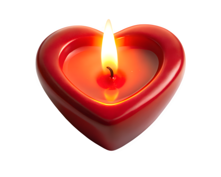 Heart shaped candle glowing  romantic love evening celebration isolated on transparent background