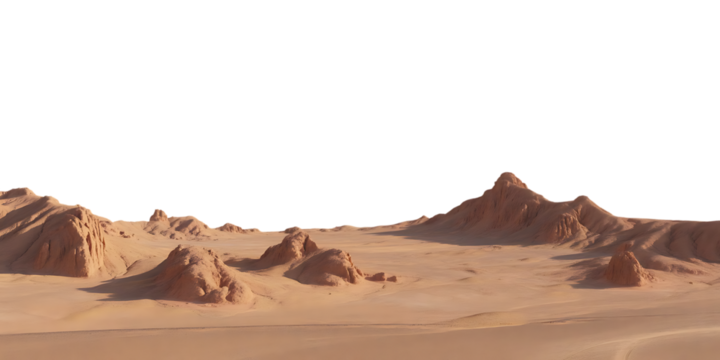 Desert landscape with rock formations, high-resolution photograph, cutout, PNG isolated on white or transparent background