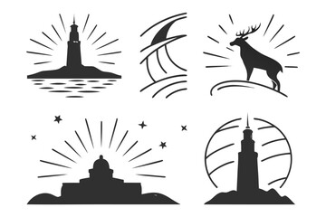 Golden aurora light minimalist icon set