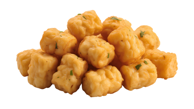 Tempting pile of golden fried tofu bites with herb garnish, perfect for appetizers and vegan dishes, delivers crispy texture and delicious savory flavor