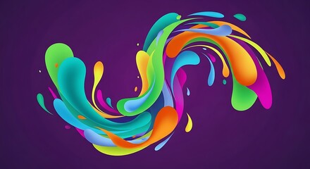 Colorful abstract splash of paint or liquid on a dark purple background