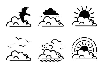 Fototapeta premium Minimalist morning cloud mirage icon set