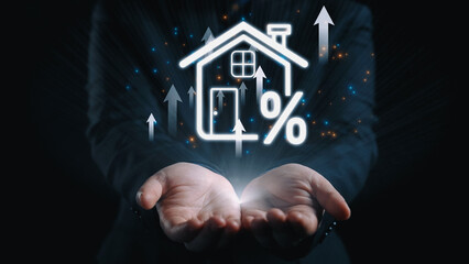 Real estate investment profit illustration showing rising house value, property return, and real...
