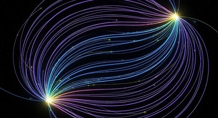 Stunning abstract lines connect two glowing points in deep space, creating a modern, dynamic design perfect for technology and innovation concepts