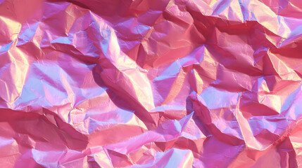 Pink crumpled paper texture with an abstract pattern on a blank sheet