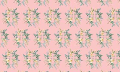 Soft pink floral pattern with delicate watercolor flowers and leaves
