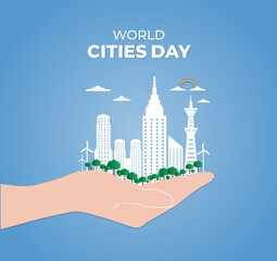 World Cities Day. 31 October. Template for background with banner,  poster and card. Flat illustration. Jpeg format.