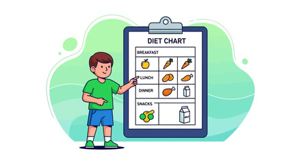 Child Presenting Diet Plan Demonstrates Healthy Eating Habits For Personal Wellness and Nutrition