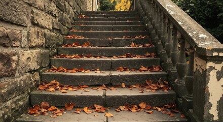 Step back in time with these stone steps covered in autumn leaves, perfect for adding a touch of historical charm to your designs and creative projects