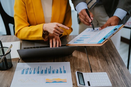 Close up Business people meeting to discuss the situation on the market. Business Financial Concept