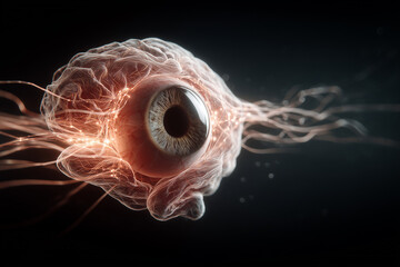 3D Brain Morphing into Eyeball with Glowing Neural Lines – Perception and Consciousness Concept